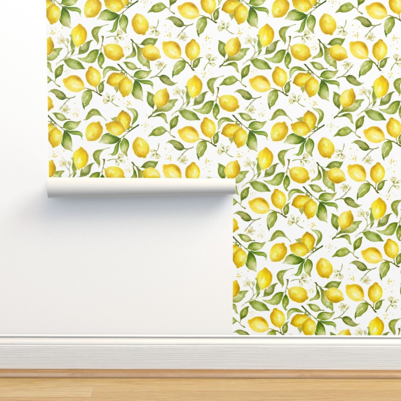 Lemon Blossoms Blossom Summer Fruit Kitchen Decor Custom Pre-pasted Wallpaper by Spoonflower Pre-Pasted Wallpaper 2FT Wide